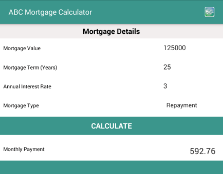 online mortgage calculator example from the app